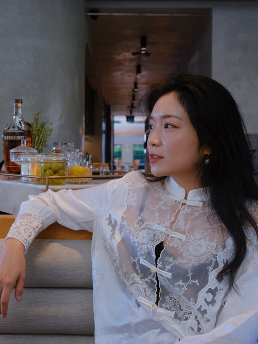 White Lace - Elegance Mandarin Collar Blouse (云裳玫影)