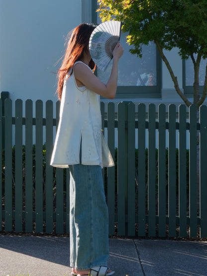 Chinese traditional satin-silk blend vest - white