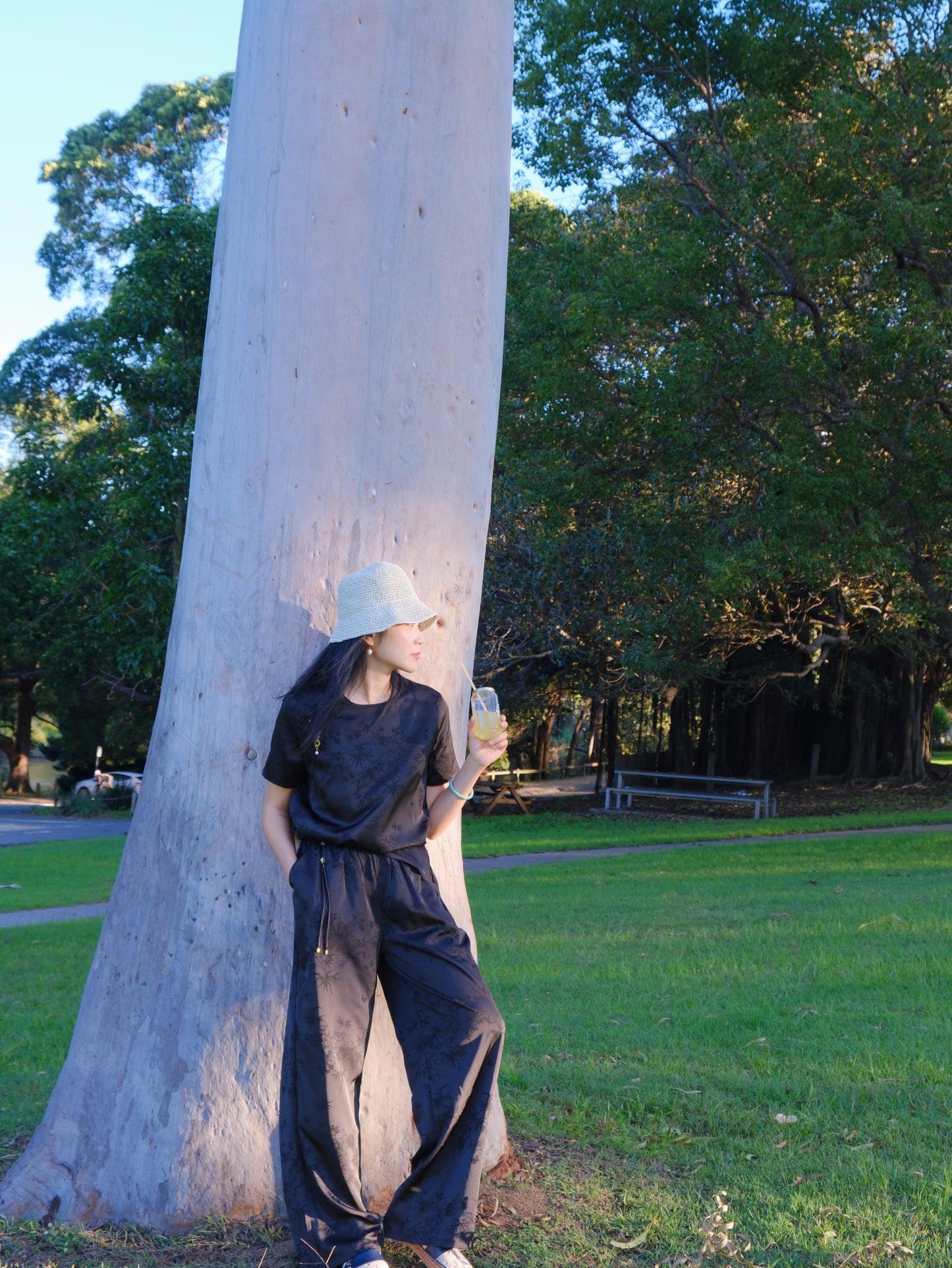 panda and bamboo motifs elegant two-piece set 