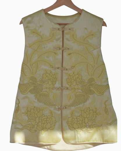 Traditional Chinese Embroidered Vest in light yellow colour