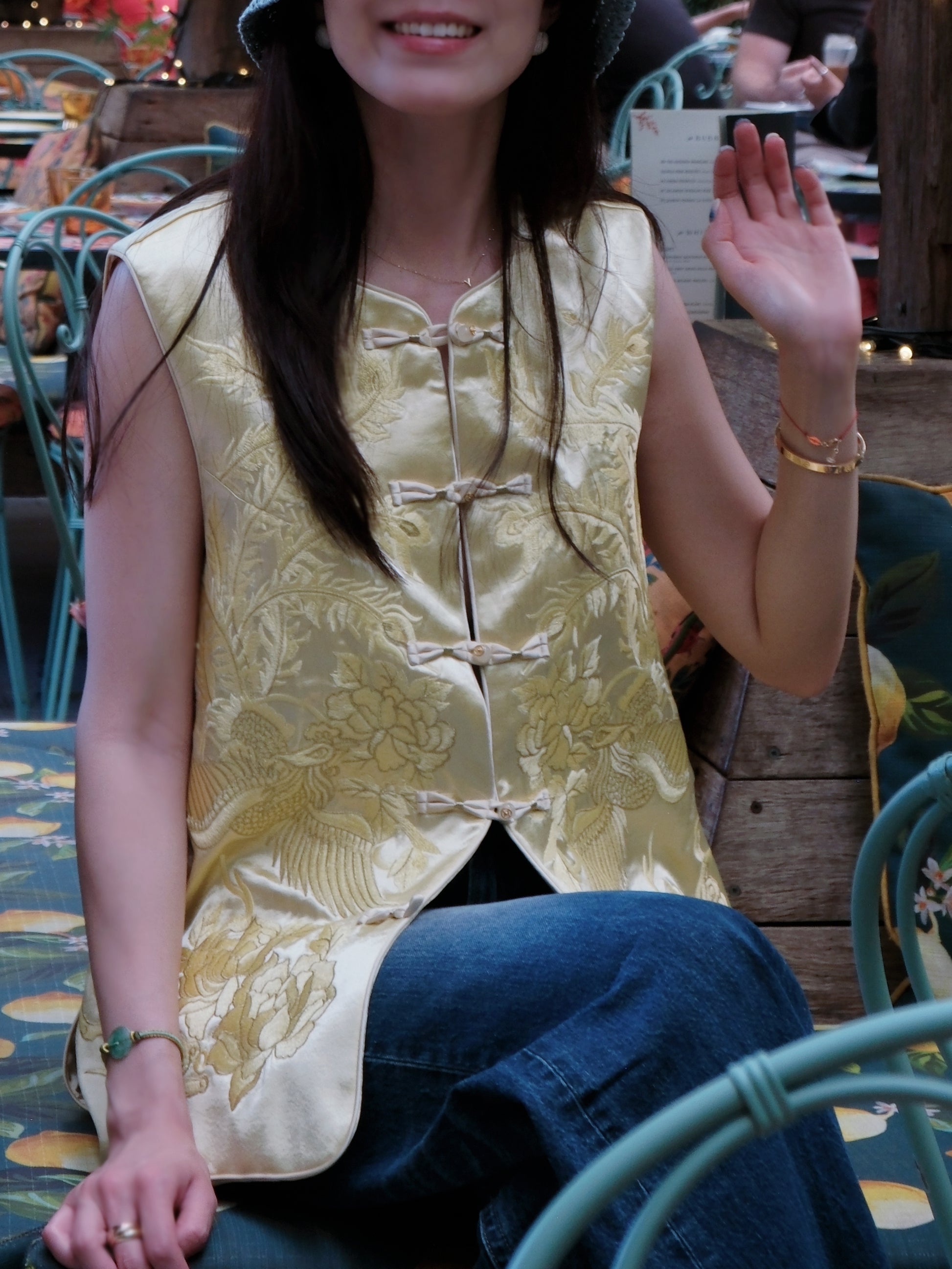 Traditional Chinese Embroidered Vest - phoenix and peony details