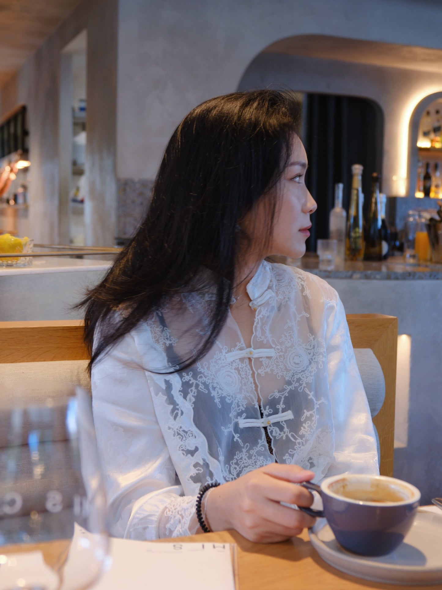 White Lace - Elegance Mandarin Collar Blouse (云裳玫影)