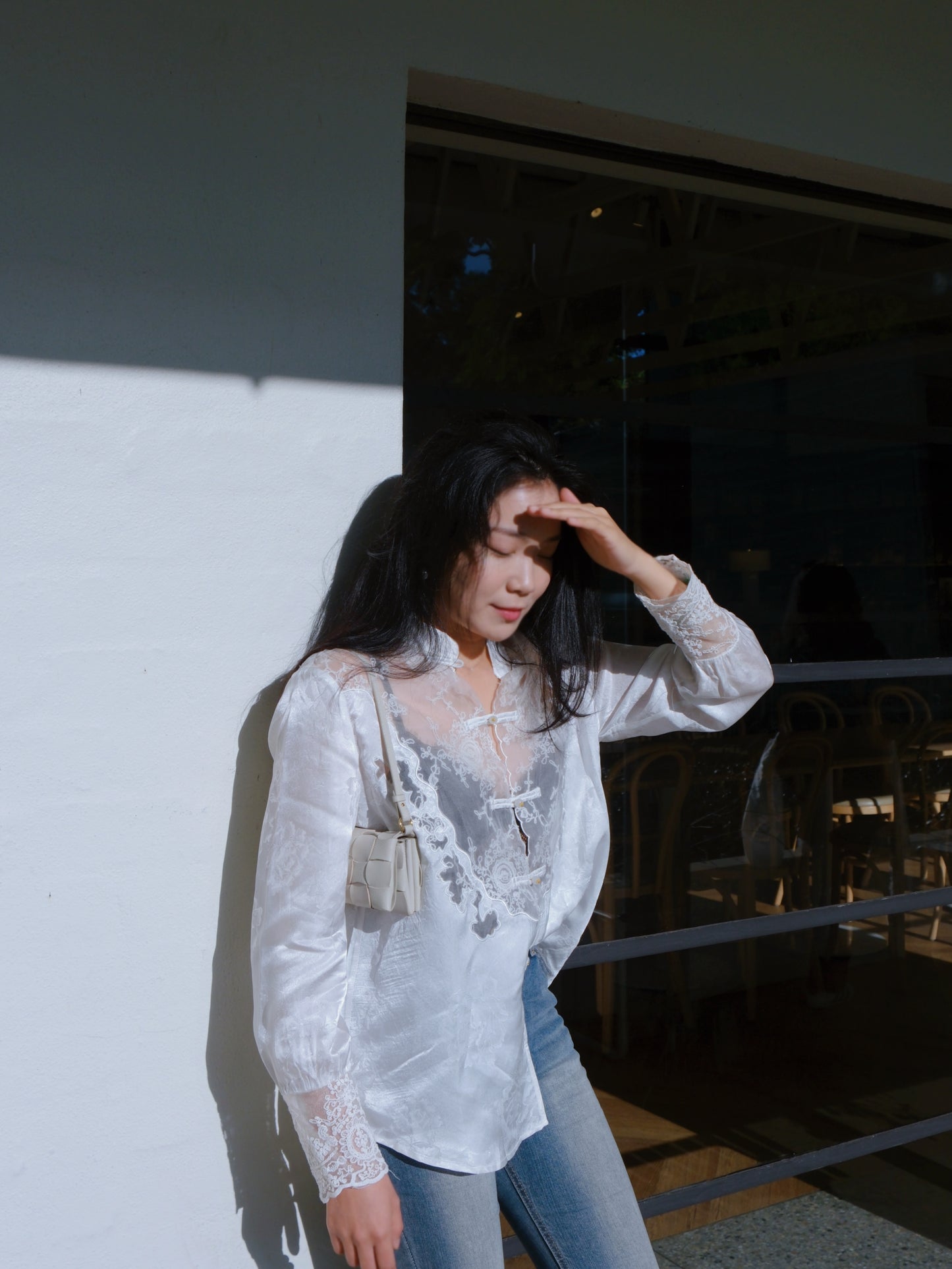 White Lace - Elegance Mandarin Collar Blouse (云裳玫影)