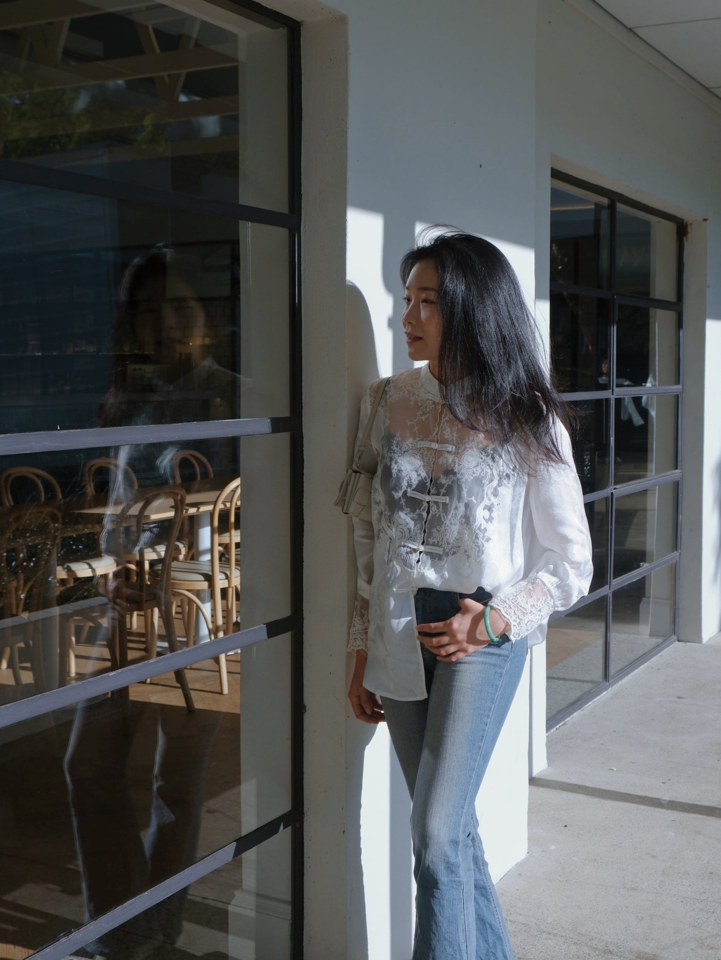 White Lace - Elegance Mandarin Collar Blouse (云裳玫影)