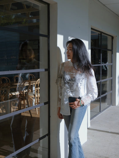 White Lace - Elegance Mandarin Collar Blouse (云裳玫影)