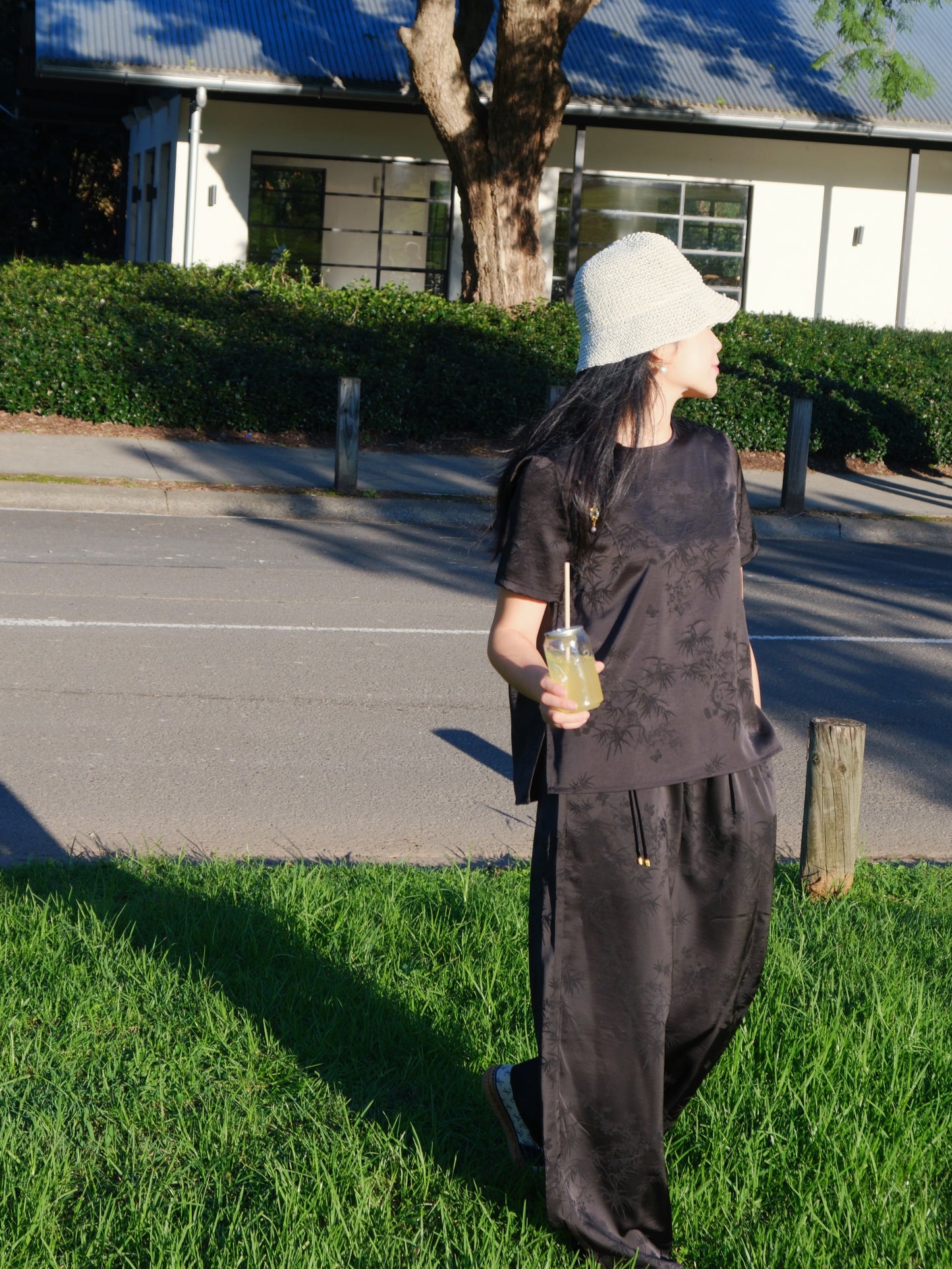 panda and bamboo motifs elegant two-piece set 