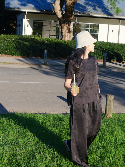 panda and bamboo motifs elegant two-piece set 