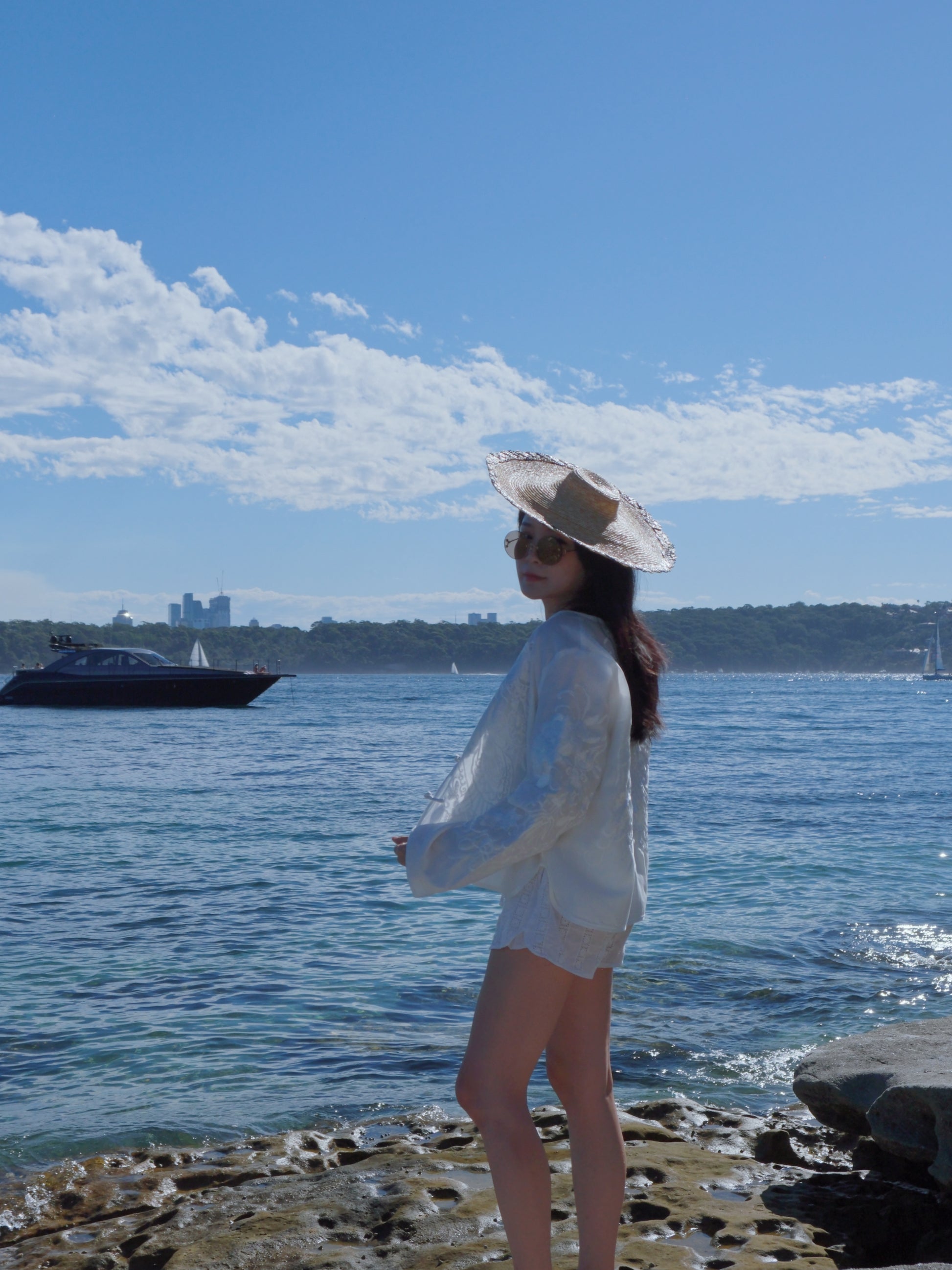 peony embroidered silk cotton white top 